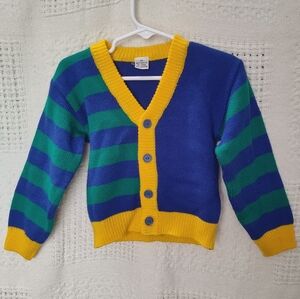 Vintage Football Bear Cardigan Jacket Striped Color Block Knit Size 3T